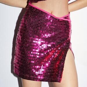 Nasty Gal NWT Hot Pink Sequin Wrap Skirt Sz 8